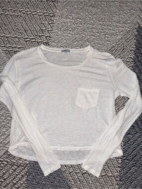 🤍Rails — Linen-blend Cropped Long-Sleeve Pocket Tee